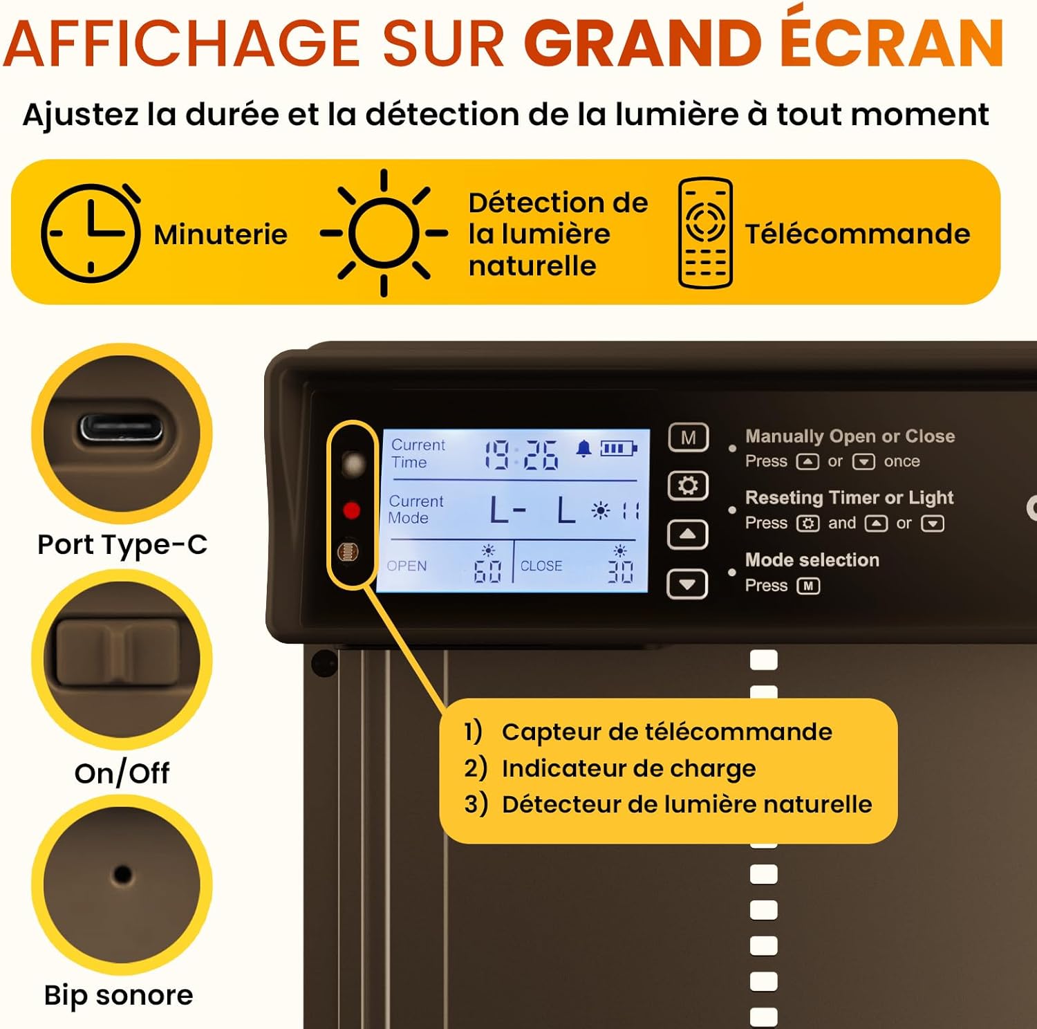Écran LCD porte automatique Okkobi poulailler
