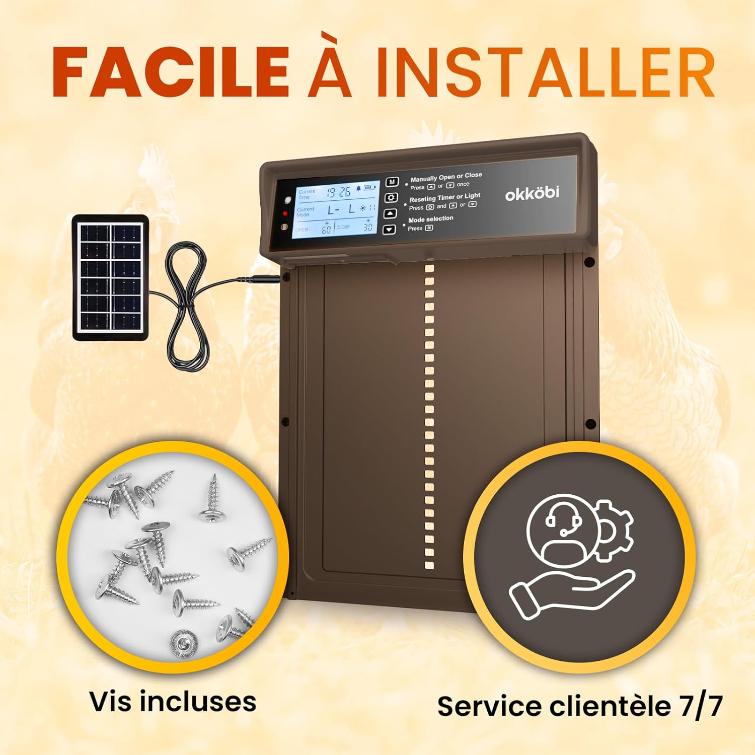 Installation porte automatique Okkobi poulailler